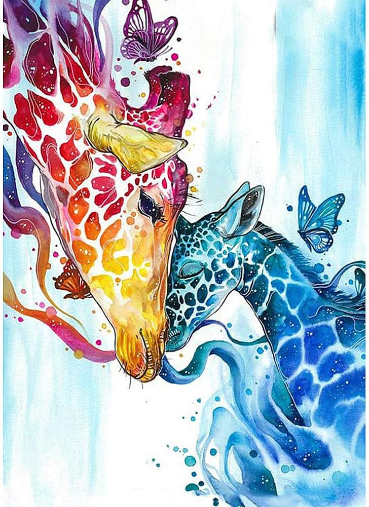 WOWDECOR 5D Diamond Painting Kits, Colourful Giraffe Family Butterfly, Animals Full Drill DIY Diamond Art Cross Stitch Paint by Numbers