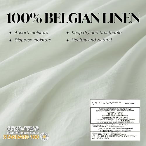 Miniatura 2 de CozyDH Juego de funda de edredón de lino belga, tamaño Queen, 100% lino belga, transpirable y duradero, color blanco, con cierre de cremallera de 8