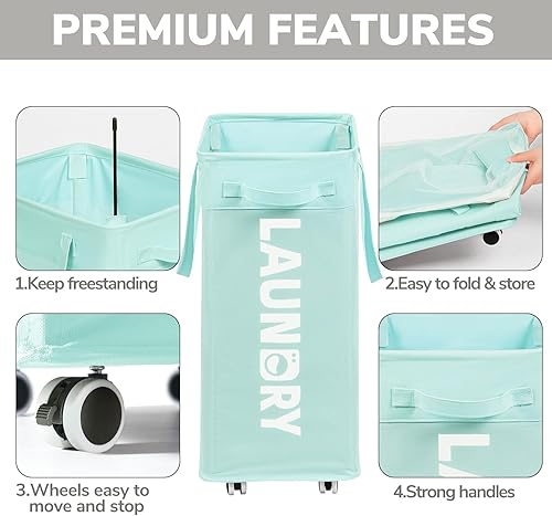 Miniatura 51 de Goodpick Laundry Baskets with Wheels and Handle, 2-Pack 75L Collapsible Laundry Baskets, Clothes Laundry Basket with Removable Wash Bags for Corner