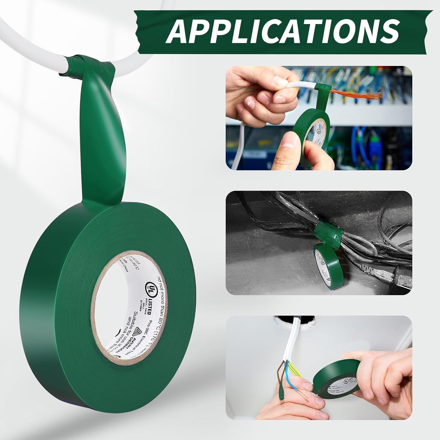 Avery Dennison Electrical Tape, General Use/Professional Grade PVC Electric Tape, UL/CSA Listed Vinyl Tape, 10 Rolls ¾ in x 66 ft White(EE-100) + 1 Roll ¾ in x 66 ft Green(Pro-36C)