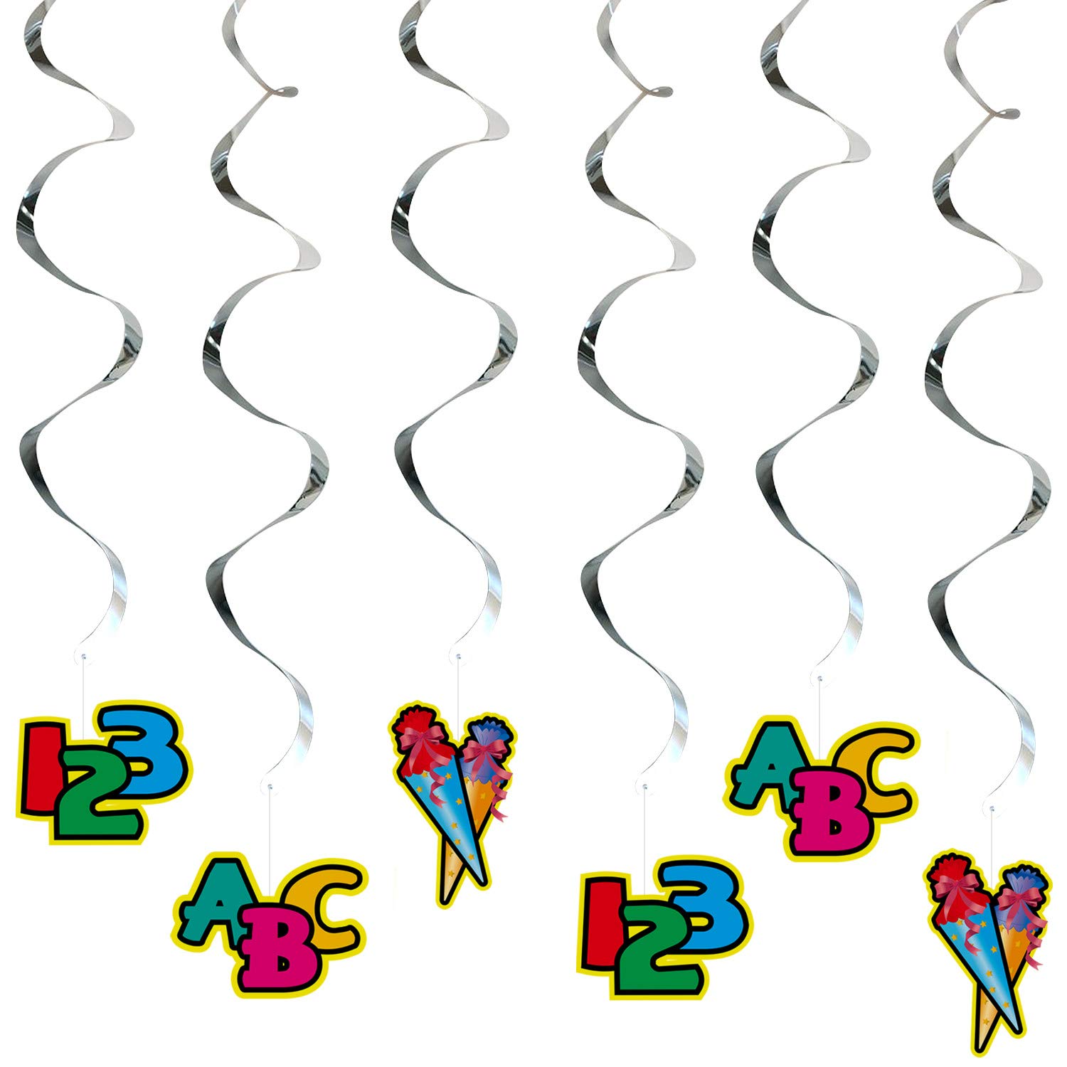 Oblique Unique® 6x Deckenhänger-Spiralen Für Einschulung – Motive: Schule, Tafel, Zuckertüte (ca. 50 Cm Lang)
