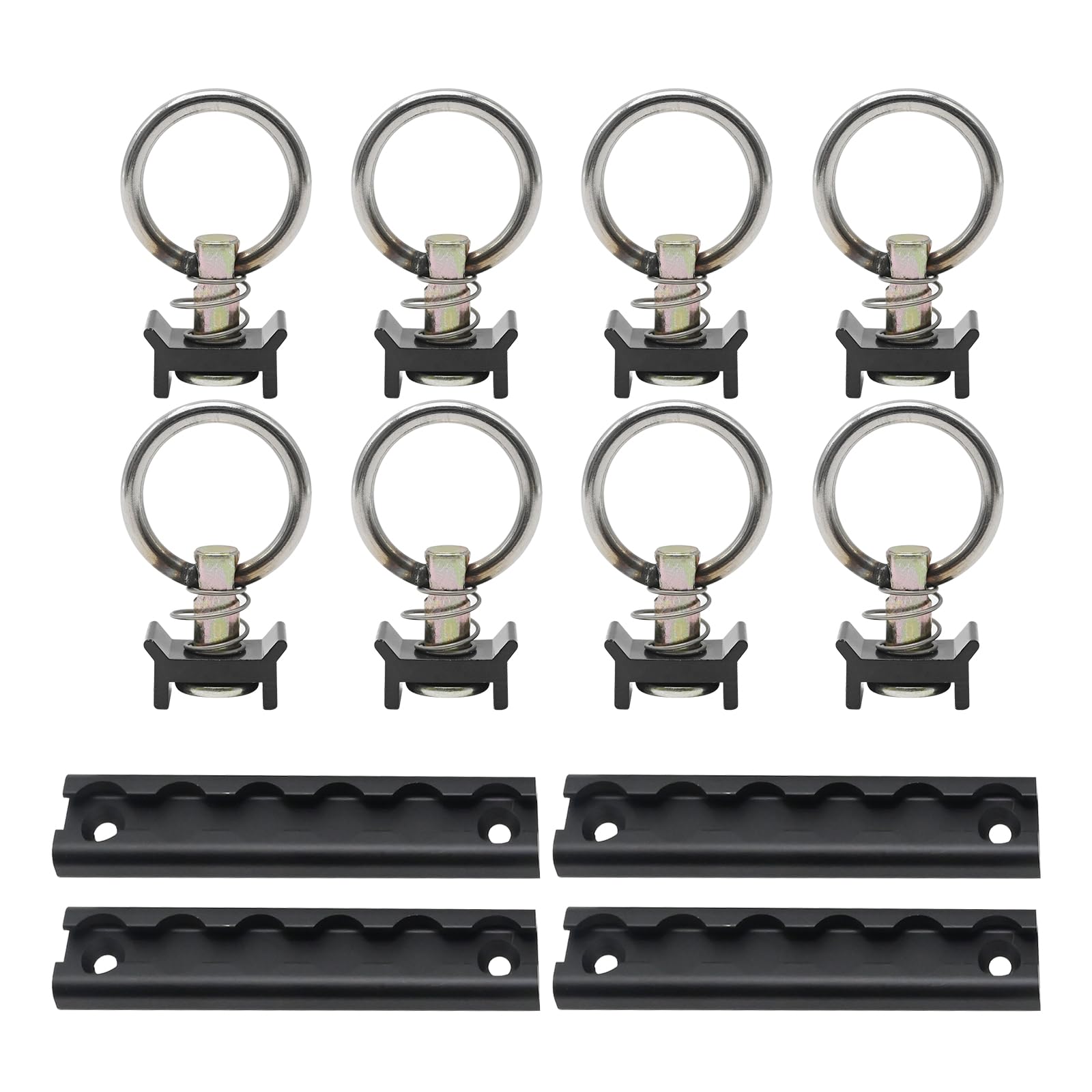 HoypeyfiyL-Track Kit Pack of 4 6" with 4 Steel Ring Fittings Heavy Duty Aluminum Tie Down System for Trucks, Pickups, Trailers, Cargo Control