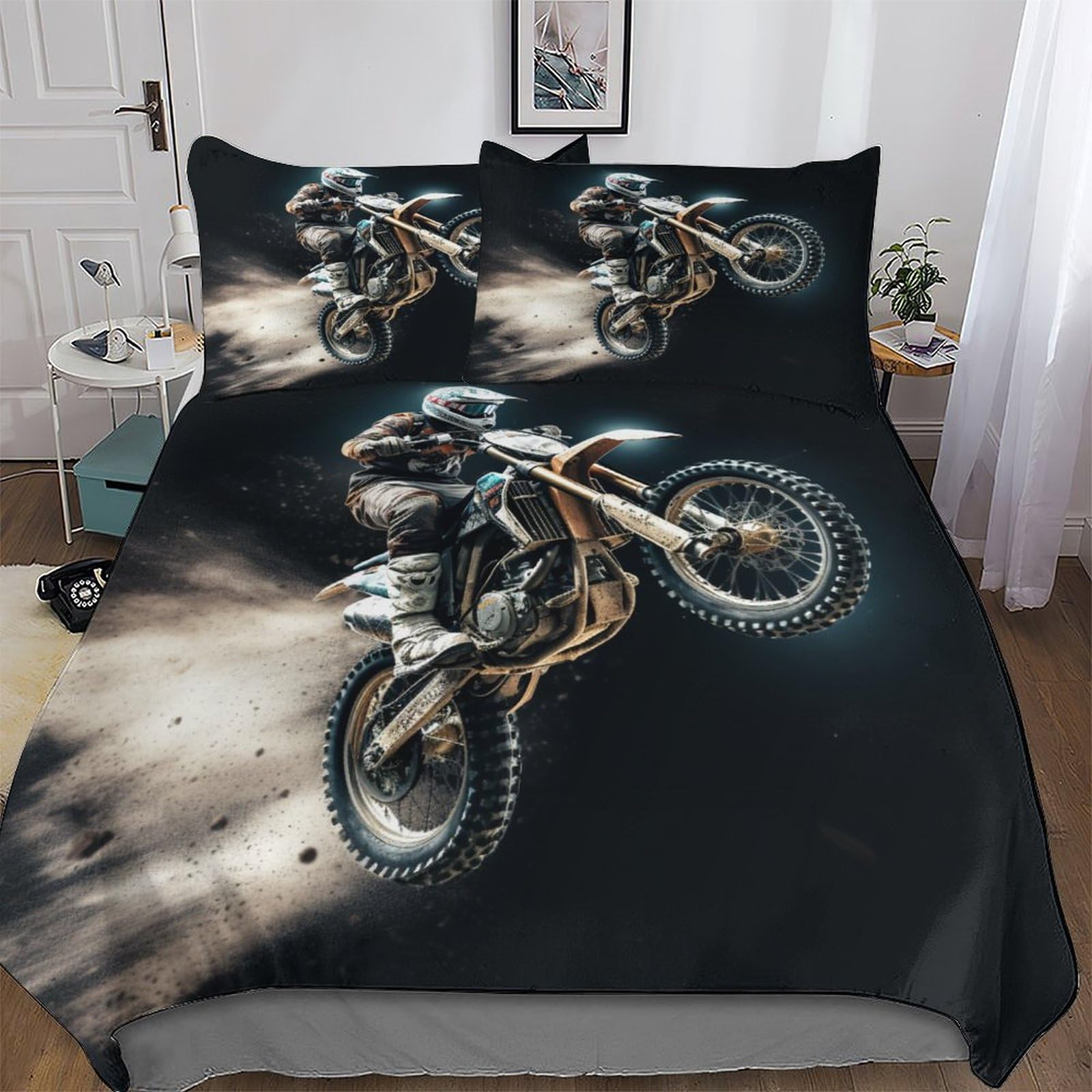 Motocross housse de couette 3 pièces lit enfants et adultes avec taie d'oreiller