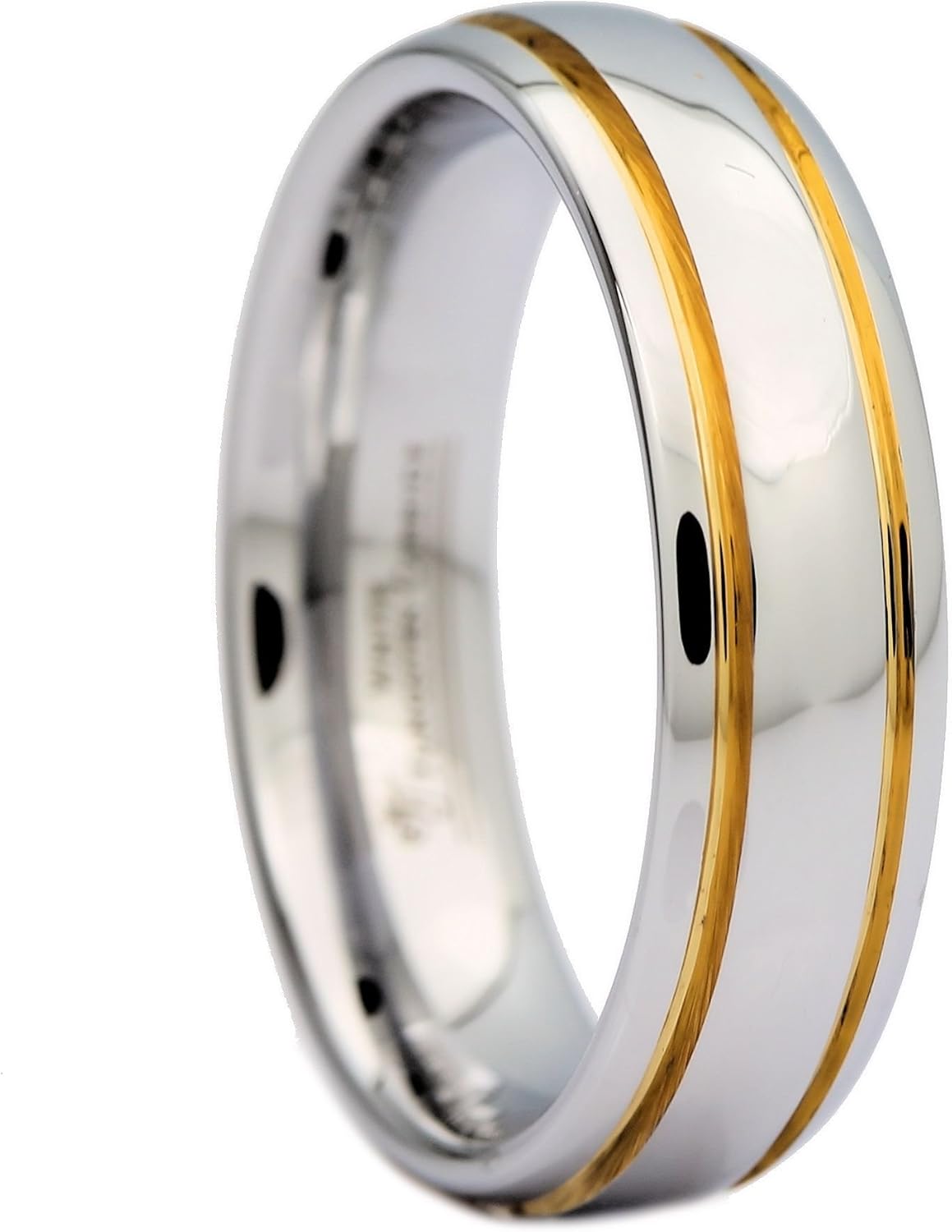 Silver or Gold Stripes White Tungsten Carbide Wedding Band 6mm or 8mm Comfort Fit Ring