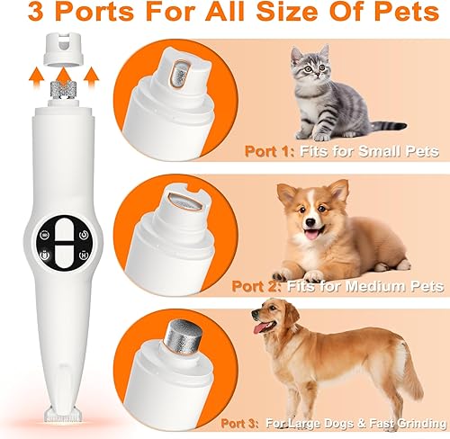 Miniatura 4 de Recortadora de patas de perro con luz LED, kit de aseo mejorado 2 en 1, amoladora inalámbrica de uñas para mascotas con 3 puertos para perros