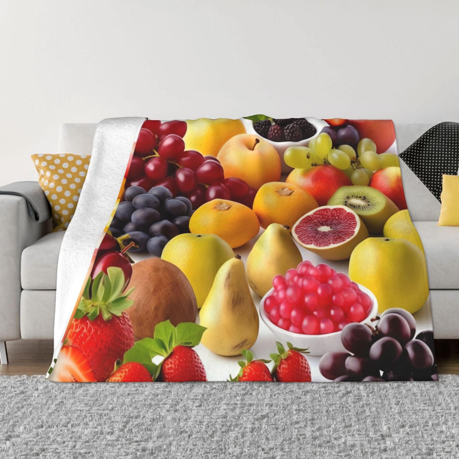Couverture polaire en micropolaire fruits plaid chaud et léger pour canapé et lit 152x127 cm