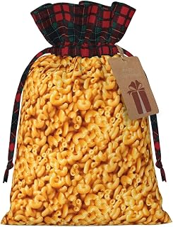 XTPSHN Cheese and Macaroni Christmas Drawstring Bags Xmas Wrapping Storage Bag with Tags for Holiday Birthday Party GiftsMedium