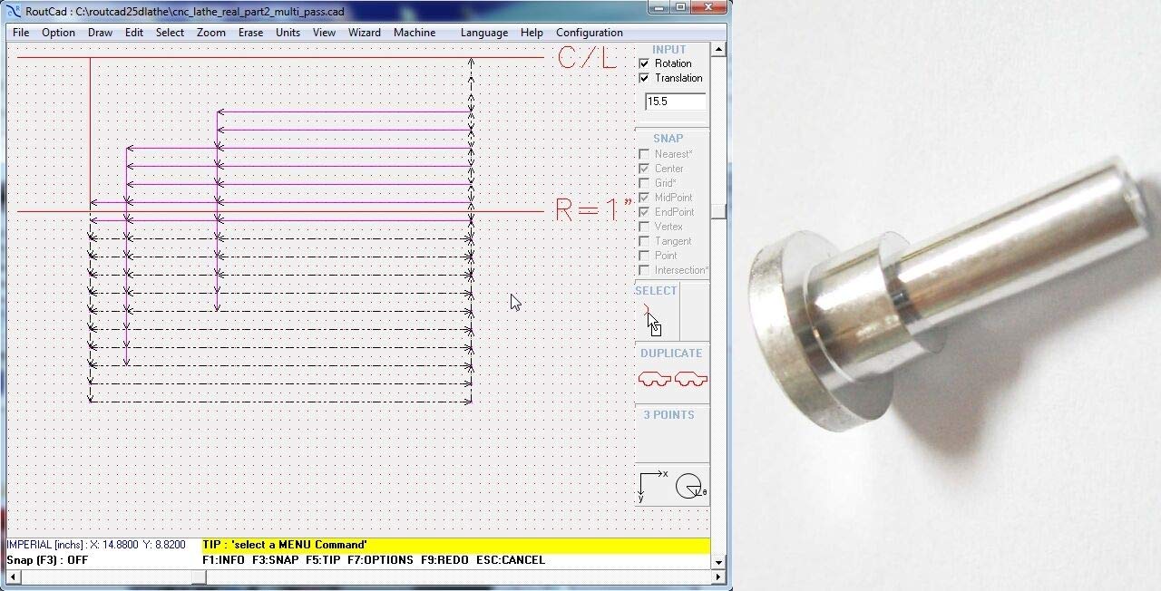 CAD CAM Lathe Software CNC 3040 6040 6090 Mach 3 Linux GRBL plus tutorial videos RoutCad Standard. Three easy steps integrated CAD+CAM program: 1-design, 2-define machine sequence, 3-export g-code.