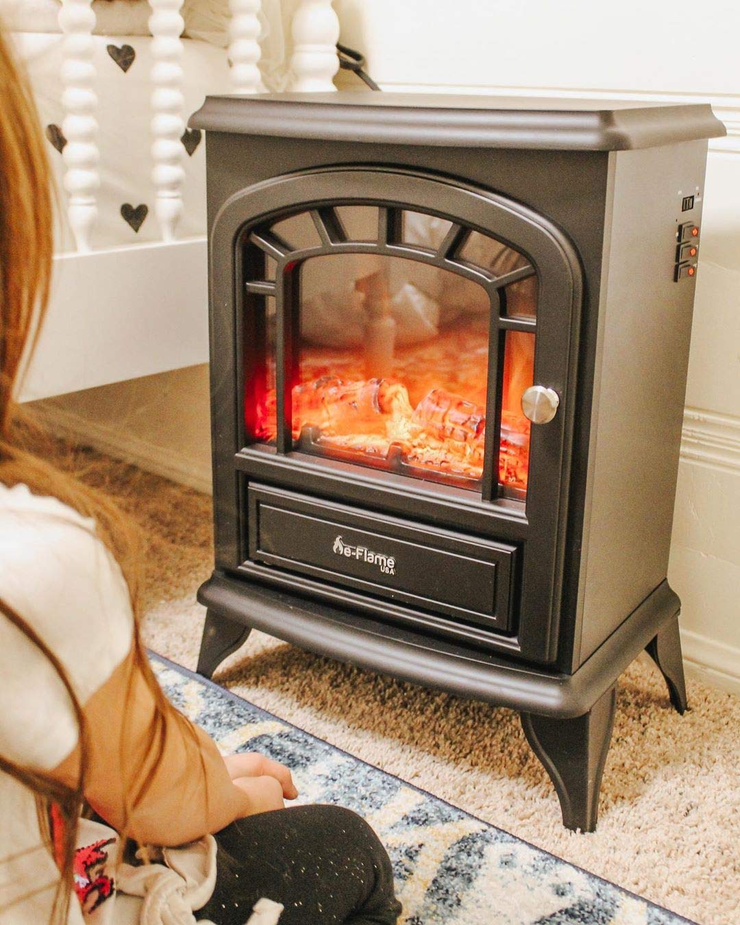 Amazon.com: e-Flame USA Aspen Freestanding Electric Fireplace Stove - 3-D  Log and Fire Effect (Black) : Home u0026 Kitchen