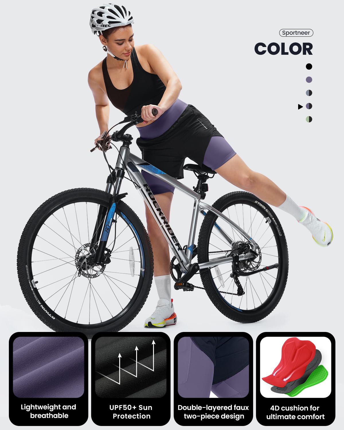 Sportneer Pantaloncini da ciclismo imbottiti da donna MTB Pantaloncini MTB Pantaloncini imbottiti da bici per le donne