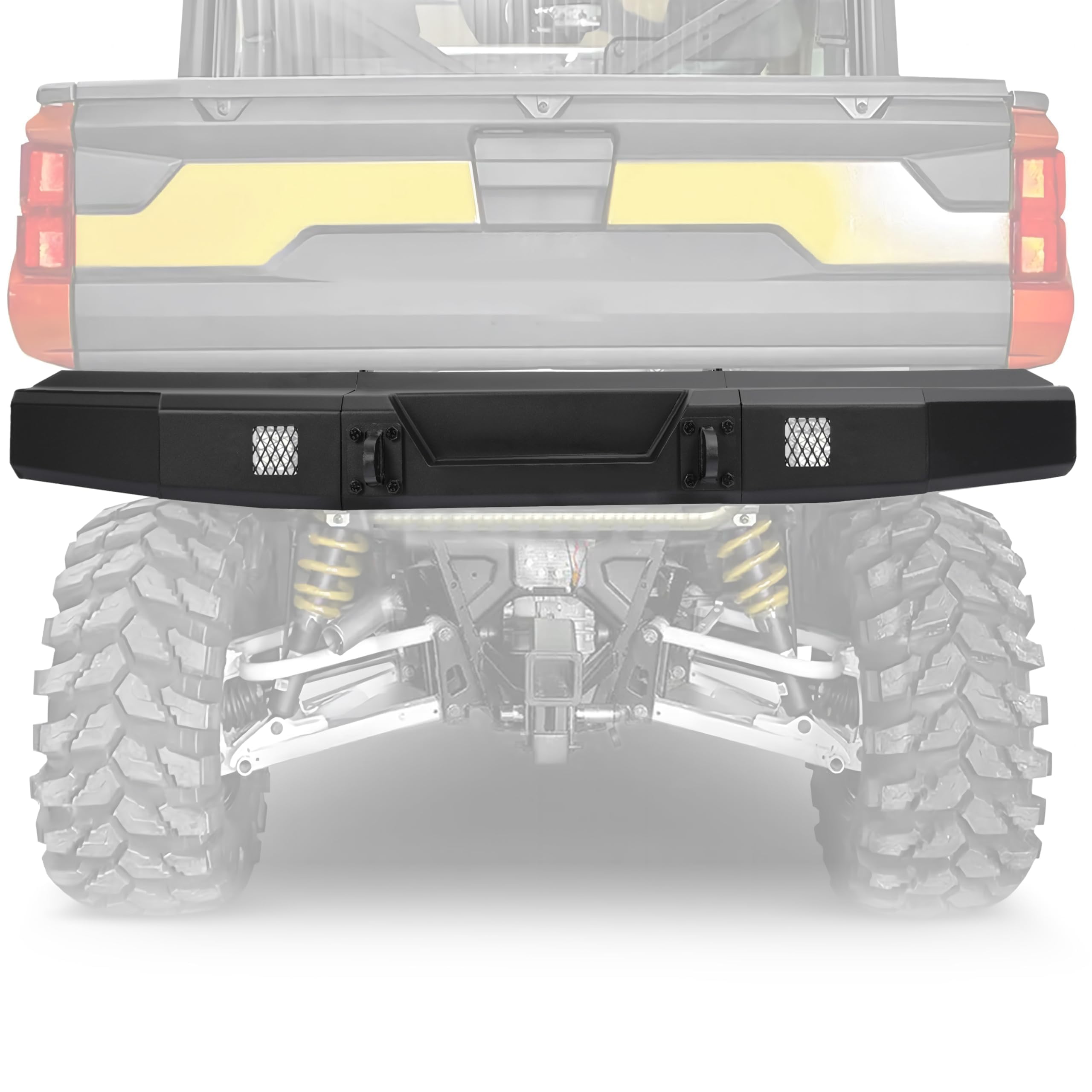 Rear Bumper W/D-Ring Base Heavy Duty Compatible with Polaris Ranger 1000/XP 1000/Crew 1000 2018-2025 Pre-drilled for Lights Protect Rear End Power Coated