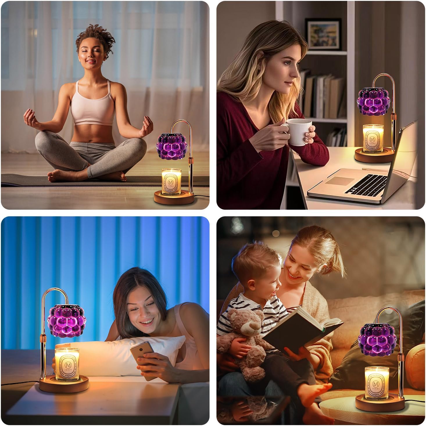 Candle Warmer Lamp with Timer Adjustable - Height Candle Warmer, Dimmer, Vintage Glass Wax Melting Lamps for Home Decor, for Candles in Jars with 2 Bulbs