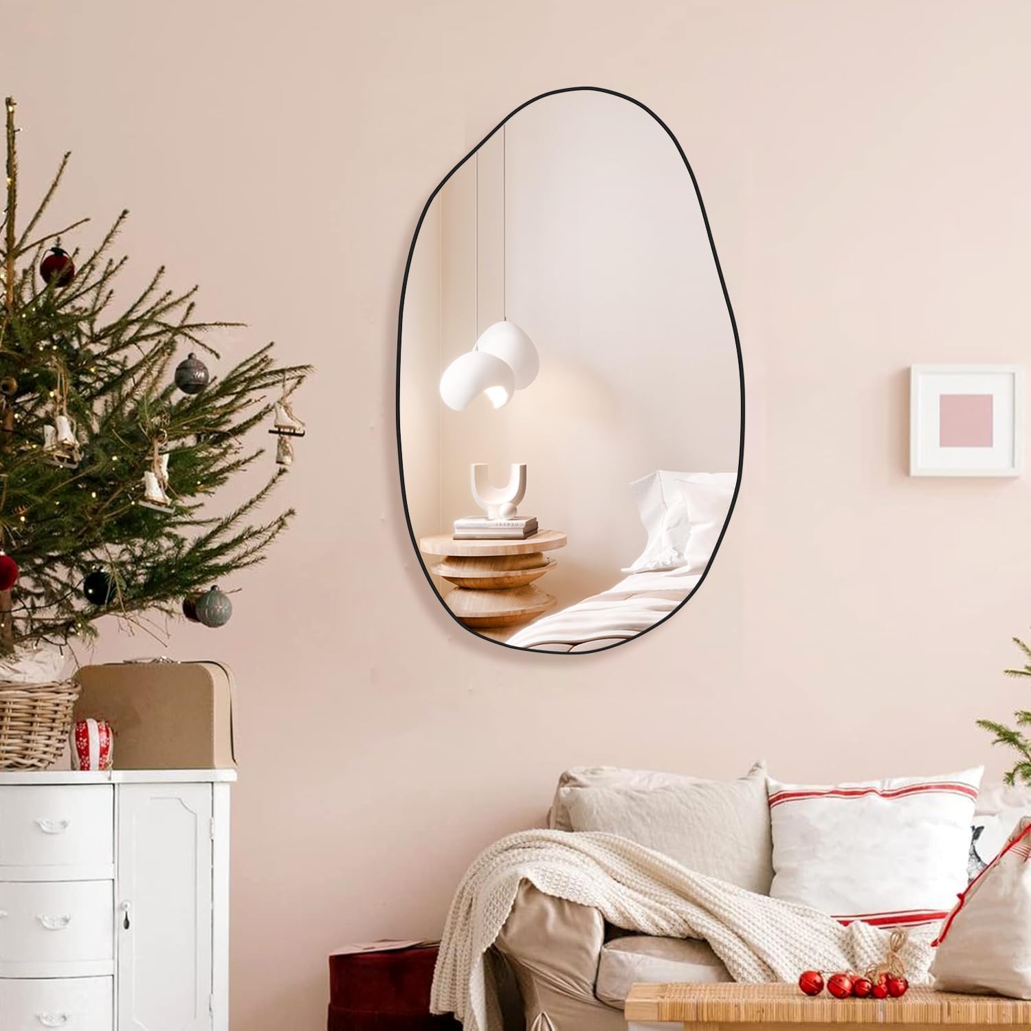Irregular Wall Mirror Asymmetrical Mirror,Wall Mounted Mirror,for Bathroom,Bedroom,Living Room,Entryway,Decorative Modern Wall Decor,(Black, 33.5''x20.5'')