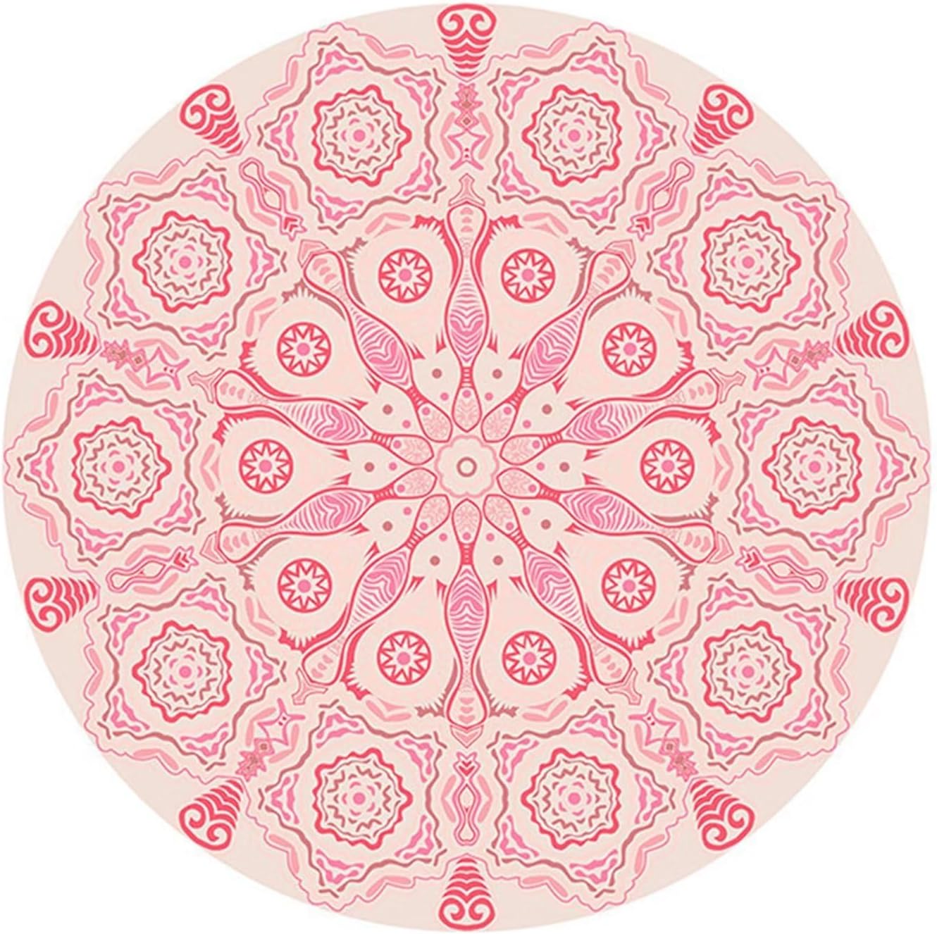 5ft Round Area Rug for Living Dinning Room Pink Bohemian Mandala Circle Carpets Indoor Boho Floral Non Slip Floor Mat