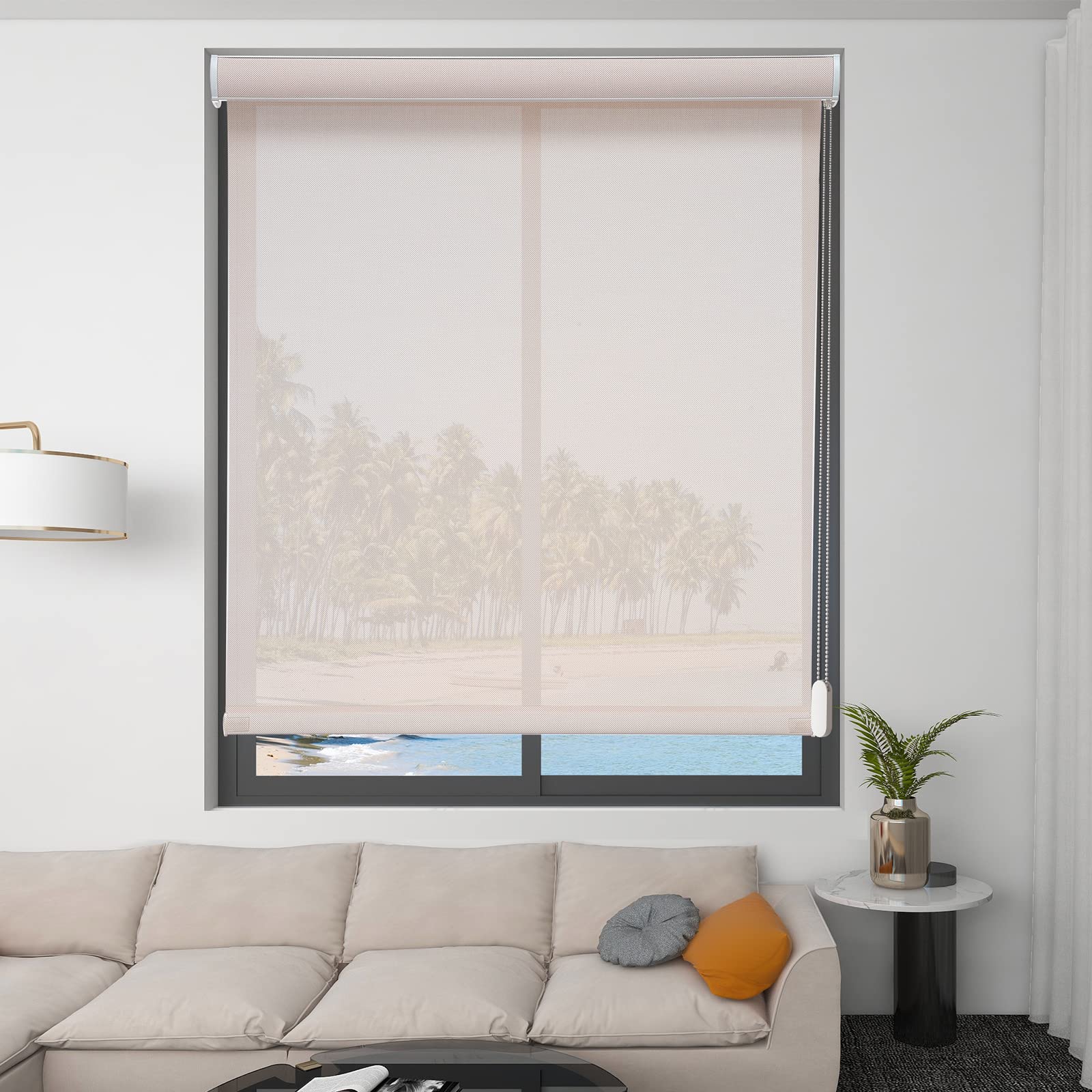 Changshade Custom Light Filtering Roller Window Shades, Corded Shades for Windows with Thermal Insulated, Blinds Kitchen, Living Room , Dining ,Office ,Easy to Install, Beige