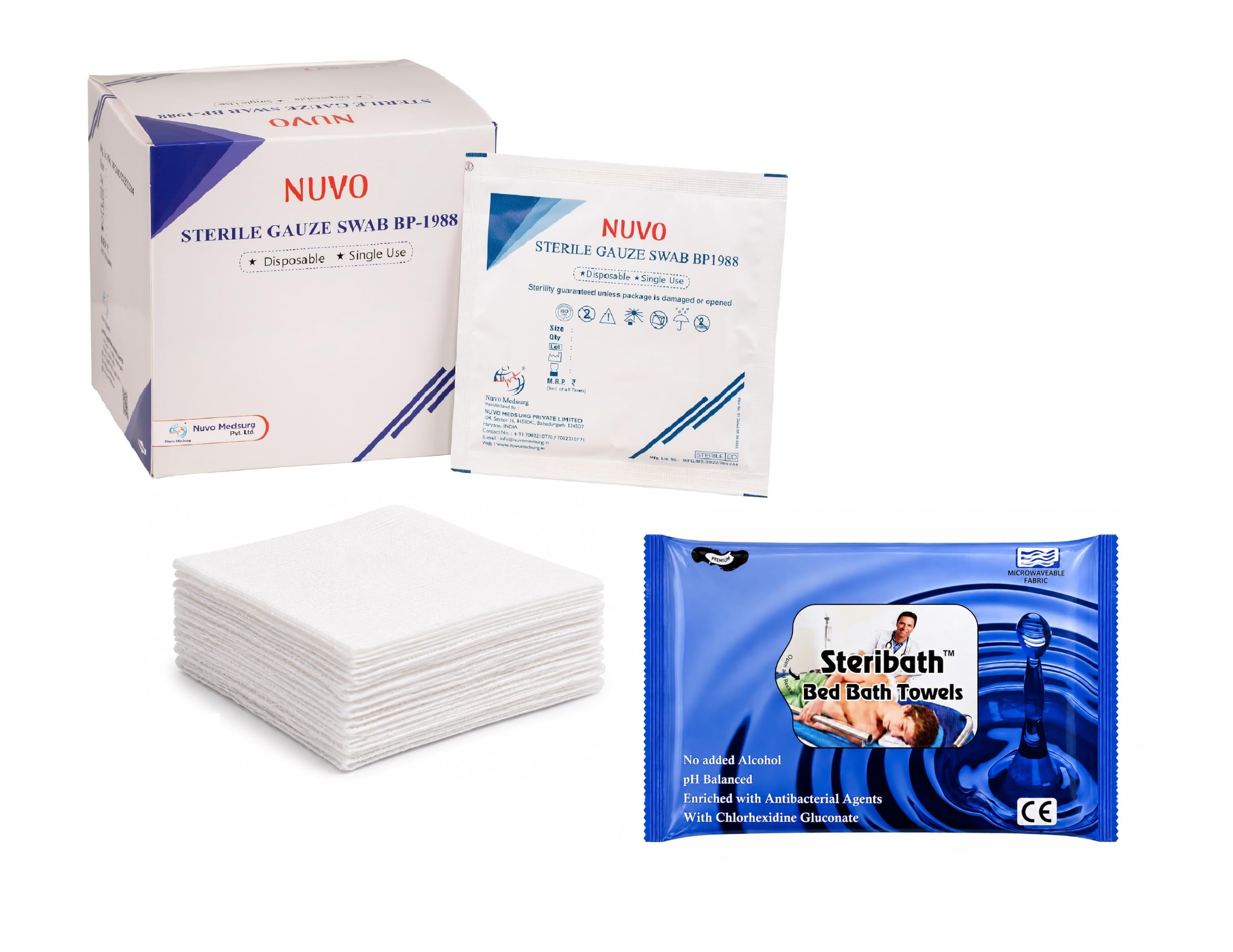 NUVO MEDSURG Sterile Gauze Swab 7.5cm x 7.5cm x 12 Ply - Pack of 15 Packet (15 x 5 = 75 Pcs) Type - 20, Absorbent Gauze Pads for Wound Care, Medical Gauze Swabs & Surgical Gauze Swab, Sterile Dressing Swabs & Disposable Sterile Gauze Pads