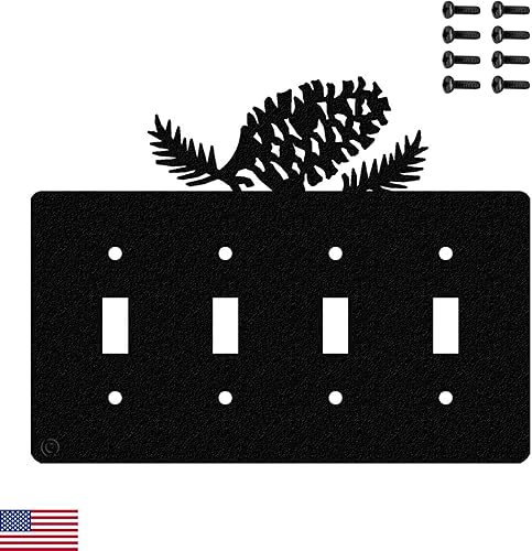 Miniatura 20 de Pine Cone - Placa de pared para interruptor de luz triple (palanca triple, negro) - Fabricado en Estados Unidos