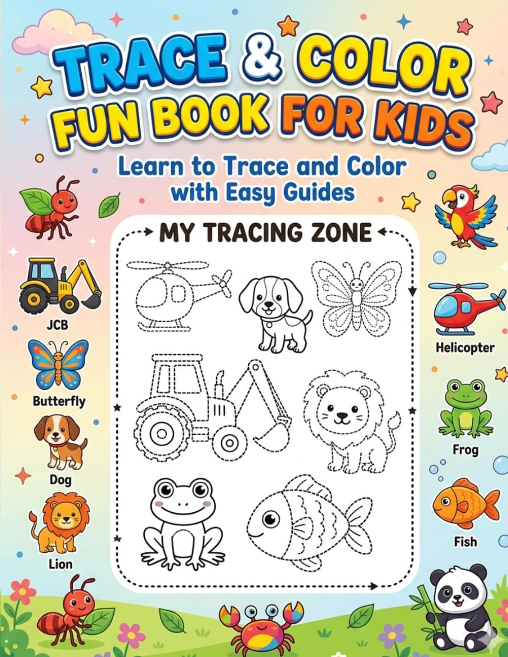 Tracing and Coloring Book for Kids: Trace with Color Reference, Learn to Draw and Color Animals | Fun Workbook for Toddlers Ages 2-5