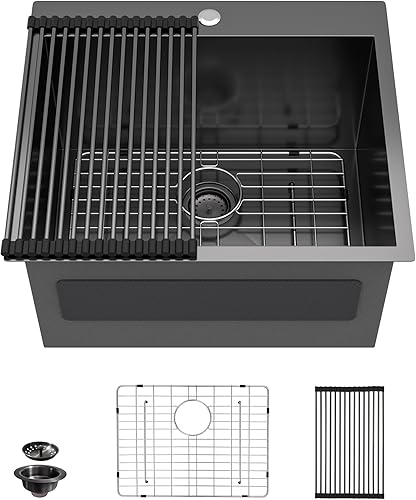 Miniatura 54 de Fregadero de lavandería de 25 x 22 pulgadas, montaje superior, acero inoxidable T304, calibre 16, 12 pulgadas de profundidad, fregadero individual
