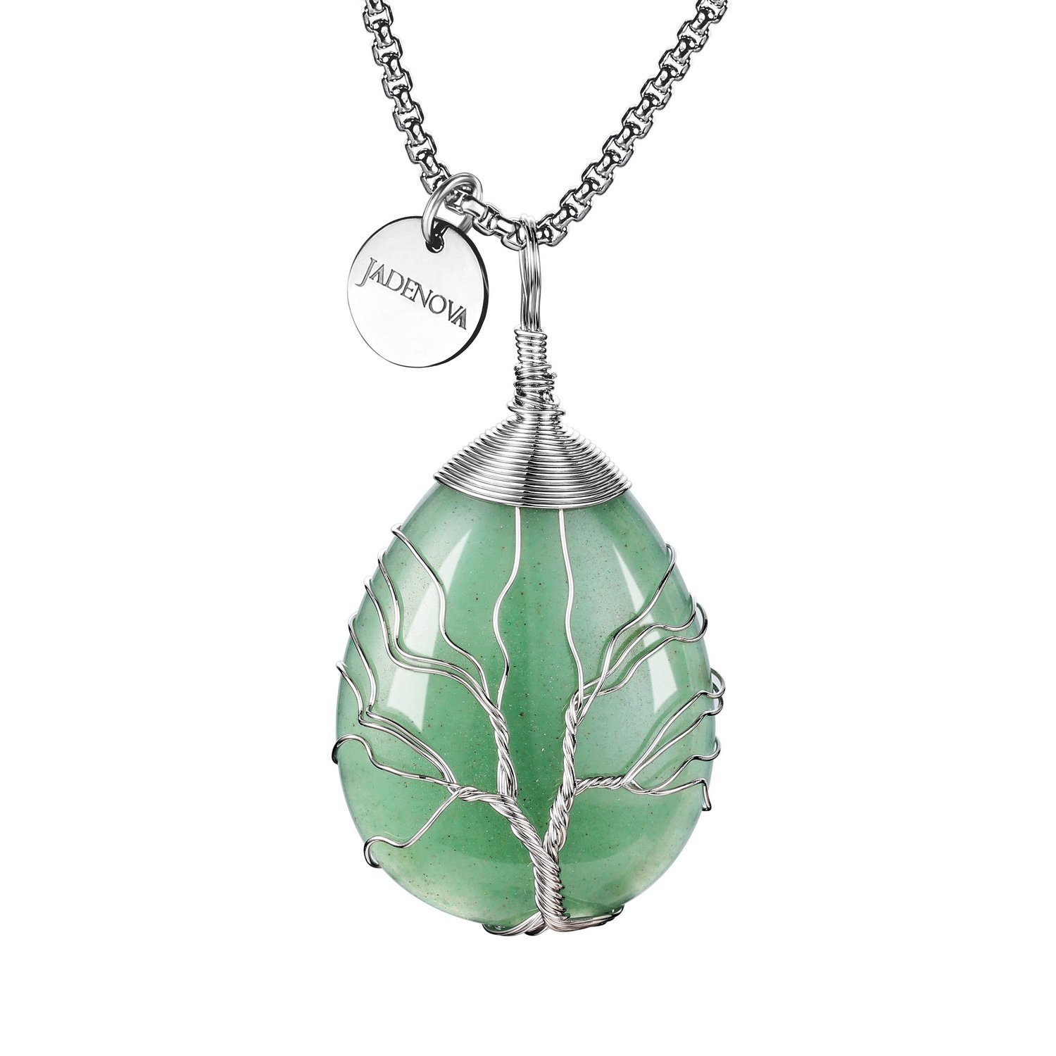 JADENOVA Healing Crystal Necklace for Women Tree of Family Pendant Family Tree Wire Wrapped Jewelry Energy Healing Teardrop pendant (24 Inches Stainless Steel Chain)