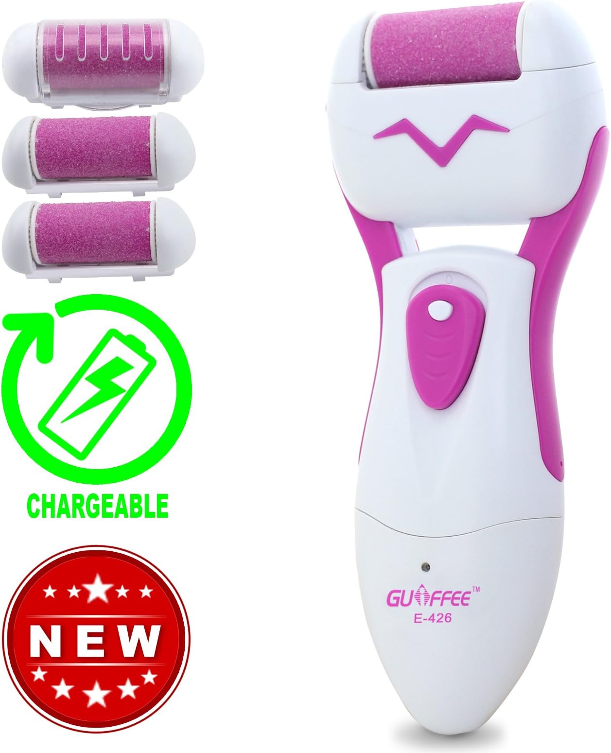 Guiffee Rechargeable Electric Callus Remover & Foot File Micro Pedicure Foot Care Tool Shaves Dead, Hard Skin & Calluses on' (Red)