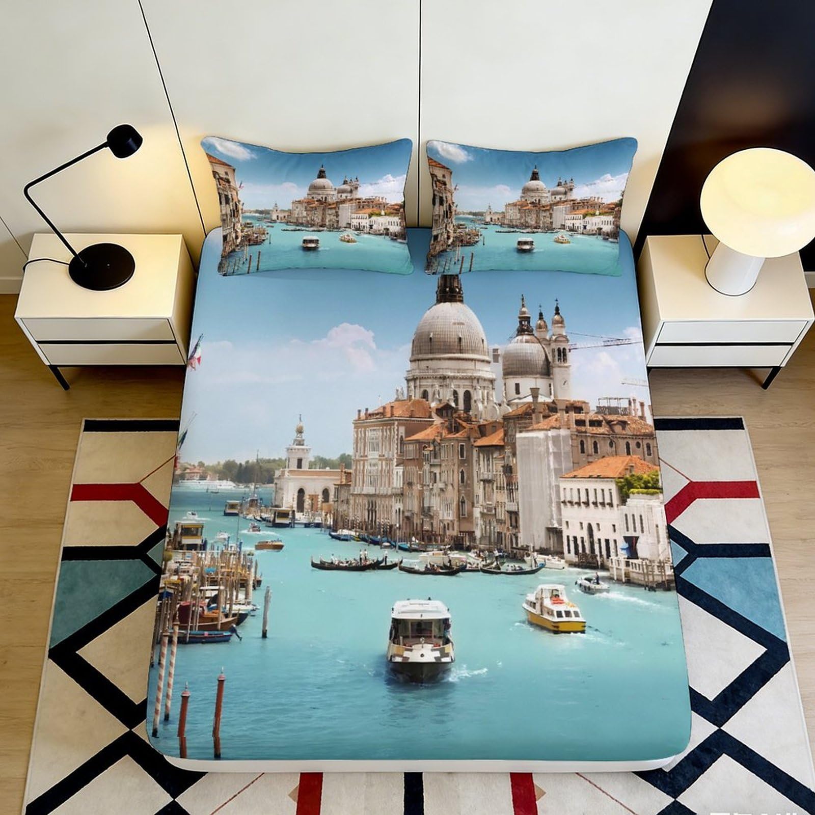 Pnayamiorkfel Style-2 3D Printed Venice Grand Canal Fitted Sheet Microfiber Soft Artistic Cityscape Bed Cover Bedroom Decor 90X200x25cm