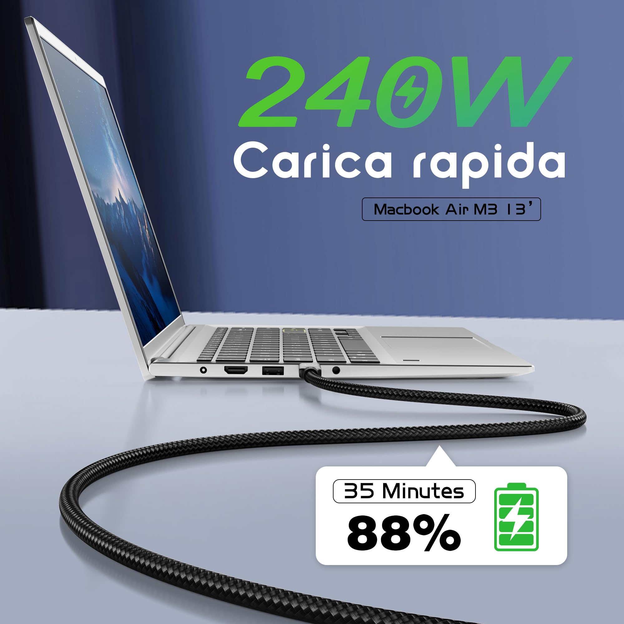 CAKOBLE 16K Cavo Thunderbolt 4 USB-C 2m | 40Gbps Trasferimento Dati Veloce, 240W PD3.1 Caricamento Rapido (5A) | 16K@30Hz/8K@60Hz/4K@144Hz Video Display | Cavo USB4 per MacBook/Galaxy 25/iPhone 16