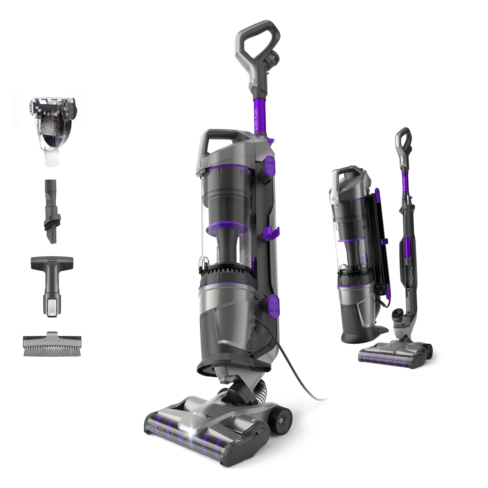 VaxAir Lift 2 Pet Plus Corded Upright Bagless Vacuum Cleaner, Lightweight, Handheld Tool Attachments for Pet Hair, Car, Upholstery, Bed, Mattress, Home cleaning, 950W, 6.5kg, Grey/Purple, CDUP-PLXP