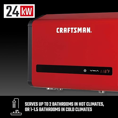 Vista 10 de Craftsman CMXTEPA0036 Calentador de agua eléctrico sin tanque de 36kW 240 voltios 7.3 GPM, color rojo