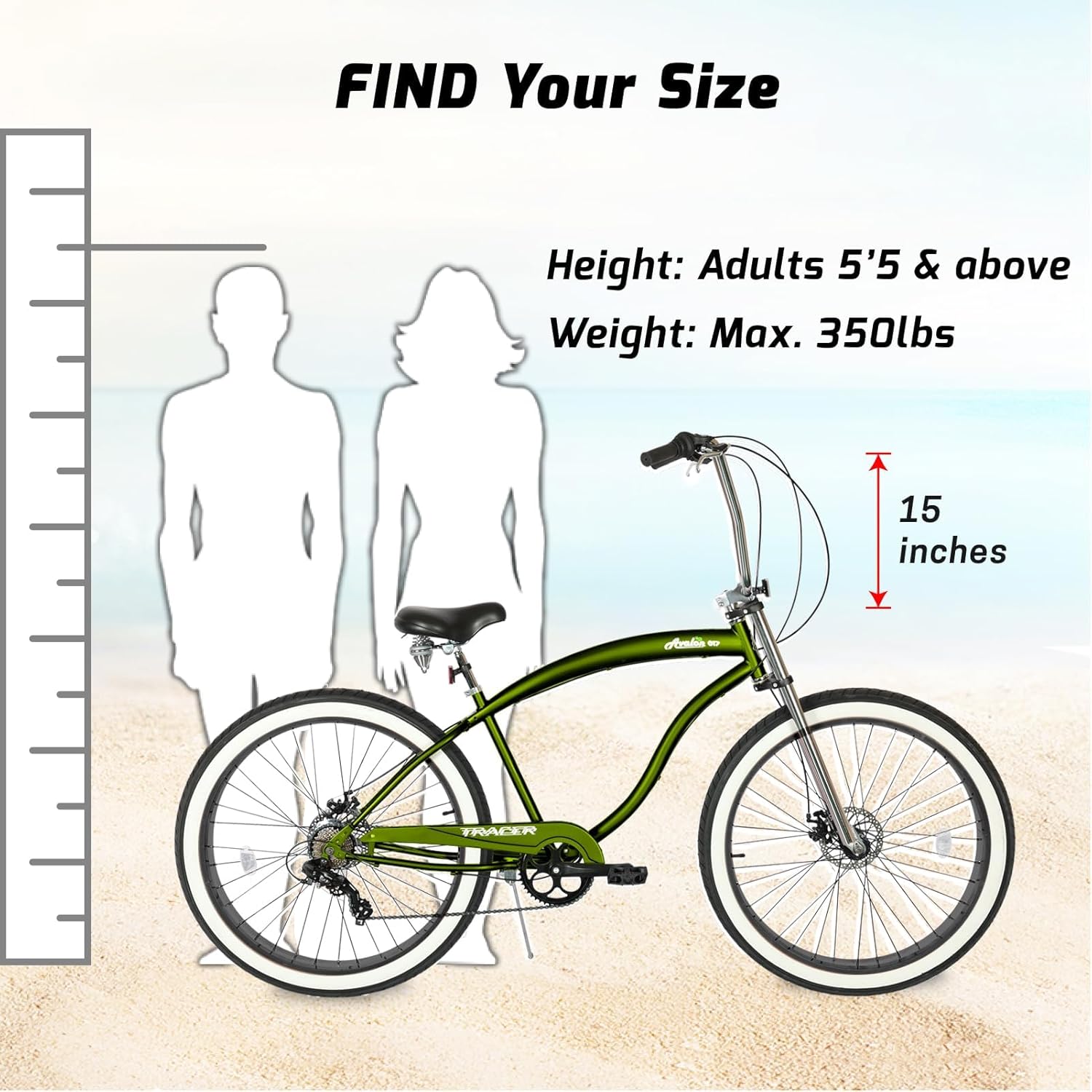 Tracer Avalon 26 & 29 Inch Beach Cruiser Bike for Adults, 1/7-Speed Coaster/Disc Brake 3.0/4.0 Fat Tire Cruiser Bike Low Step-Through Frame, Tree Fork Suspension City Hybrid Bike