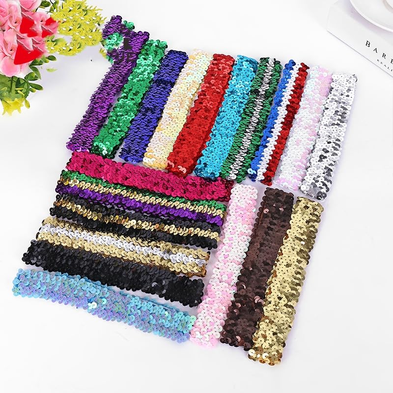 Glitzer Stirnbänder Mit Pailletten – 4 Stück, Elastisch, Für Mädchen, Sport & Partys, Farben: Schwarz, Silber, Lila, Blau