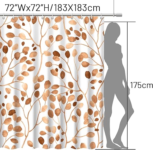 Miniatura 6 de Cortina de ducha bohemia marrón para baño, cortina de baño con hojas botánicas, juego de cortina de ducha de baño con ganchos, 72 x 72 pulgadas