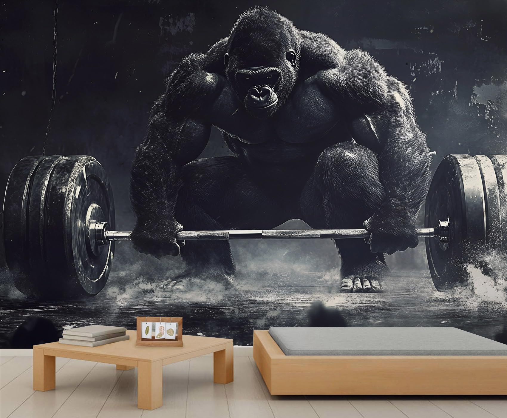 Weightlifting Gorilla Wall Murals 150x105cm Gorilla Large Mural Monkey Mural Wallpaper for Bedroom Gym Monkey Wall Decor (Not Peel n' Stick)