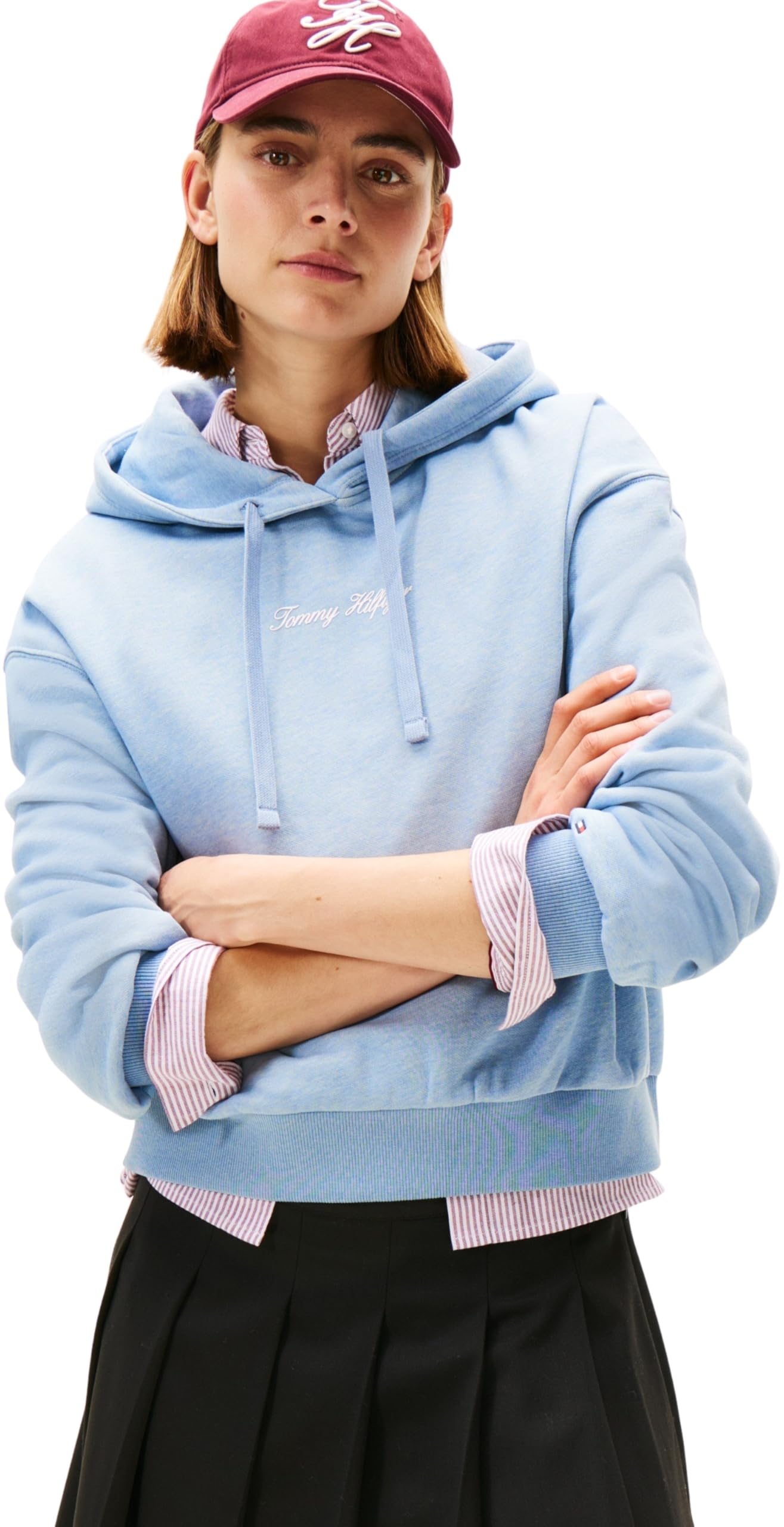 Tommy Hilfiger Women's Classic Script Fleece Hoodie, Blue (Brisk Blue Heather), 3XL