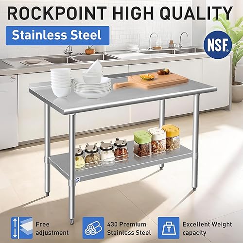 Miniatura 4 de ROCKPOINT - Mesa de acero inoxidable para preparación de alimentos y trabajo con protector contra salpicaduras, 30x24 pulgadas mesa de cocina