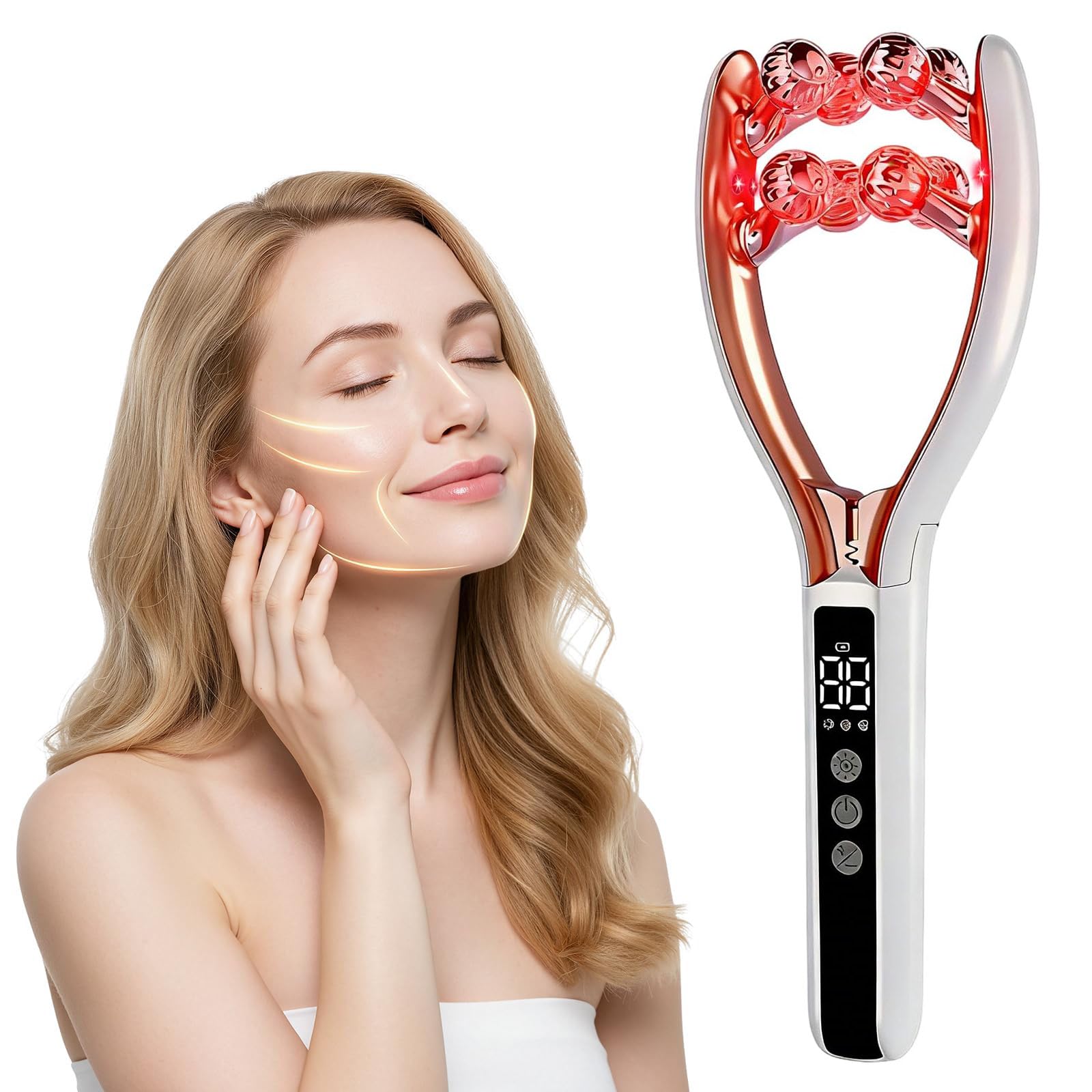 Massaggiatore Facciale con Rullo 3D, Massaggiatore Viso con Microcorrenti, Strumento di Drenaggio Linfatico per Lifting, Viso, Collo, Braccia e Gambe, Contorno Linfatico e Riduzione del Doppio Mento