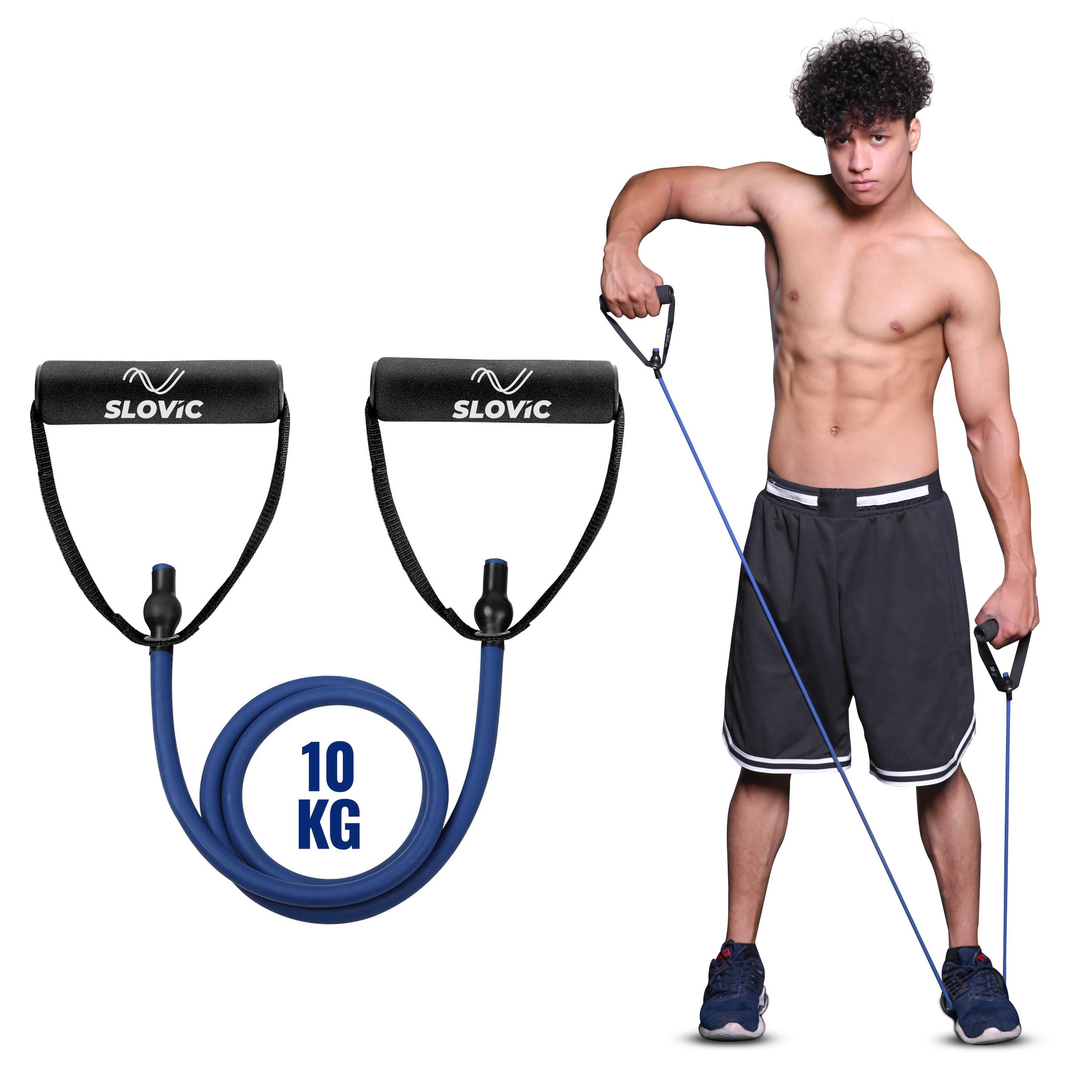 Resistance Tube for Men and Women(Blue 10kg) | Resistance Band Set & Exercise Bands for Workout | Resistance Band for Pull Up | Gym Equipment for Home Workout| Natural and Unbreakable Rubber