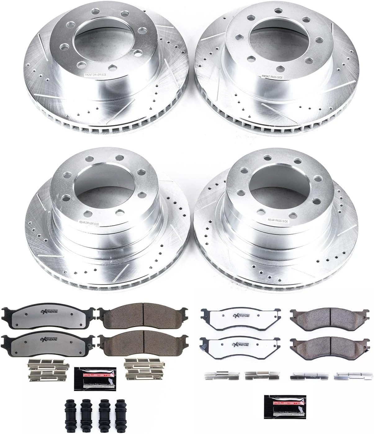 PowerStop Front & Rear Brake Kit For Dodge Ram 1500 2006-08 |Ram 2500 2003-08 |Ram 3500 2003-08 - Truck & Tow Carbon Fiber Ceramic Brake Pads + Drilled & Slotted Rotors Upgrade, K5468-36
