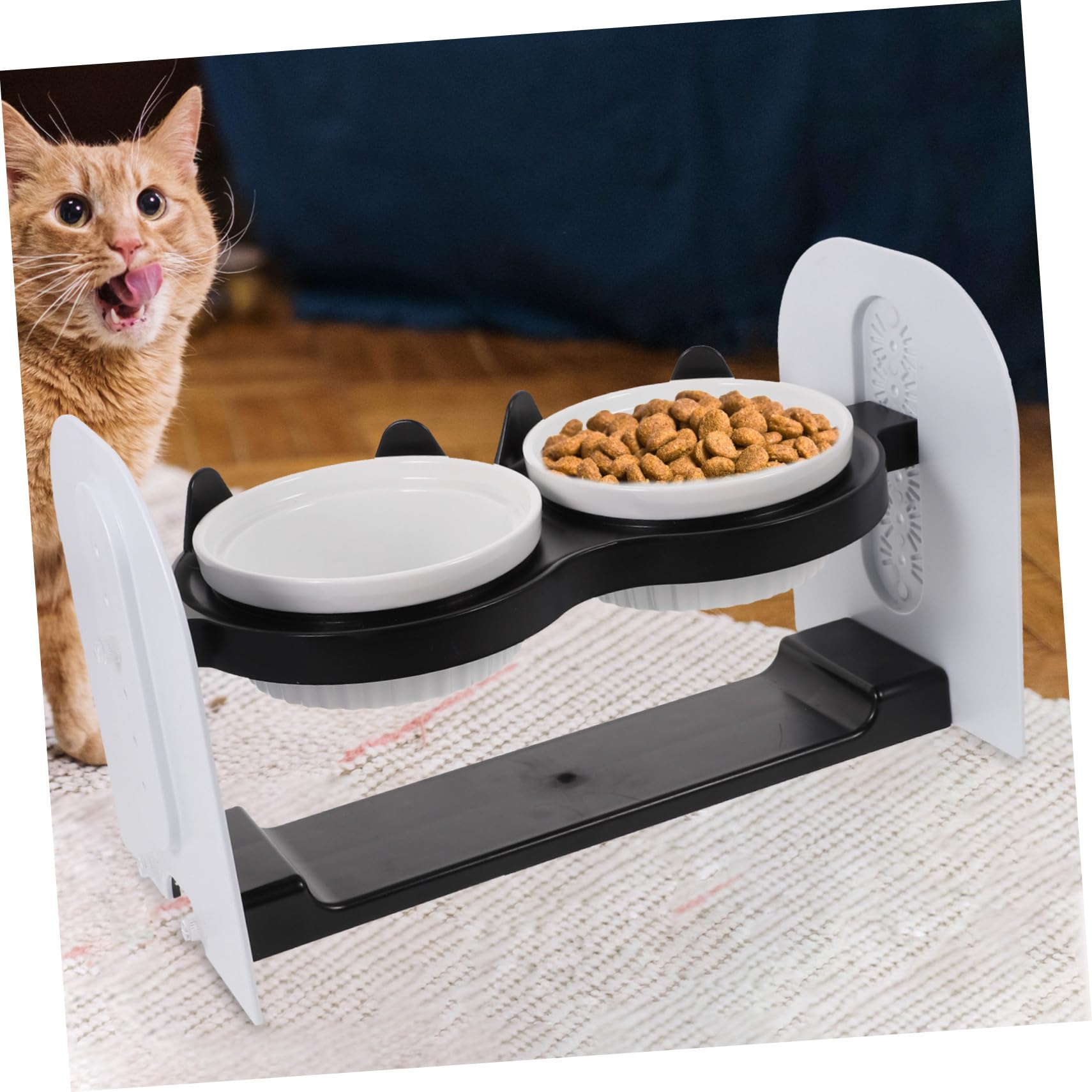 SOIMISS Keramik Futternapf für Katzen und Kaninchen Doppelter Trink- und Futternapf mit Neigbarem Design und Verstellbarer Höhe Schräger Napf für Bequemes Fressen