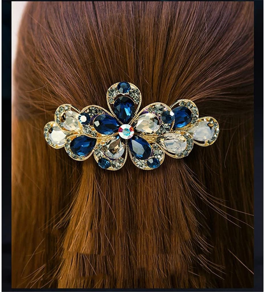 大型ヘアクリップ トップクリップ スプリングクリップ ダイヤフラワーヘアクリップ 後頭部 ヘアアクセサリー (Color : B,