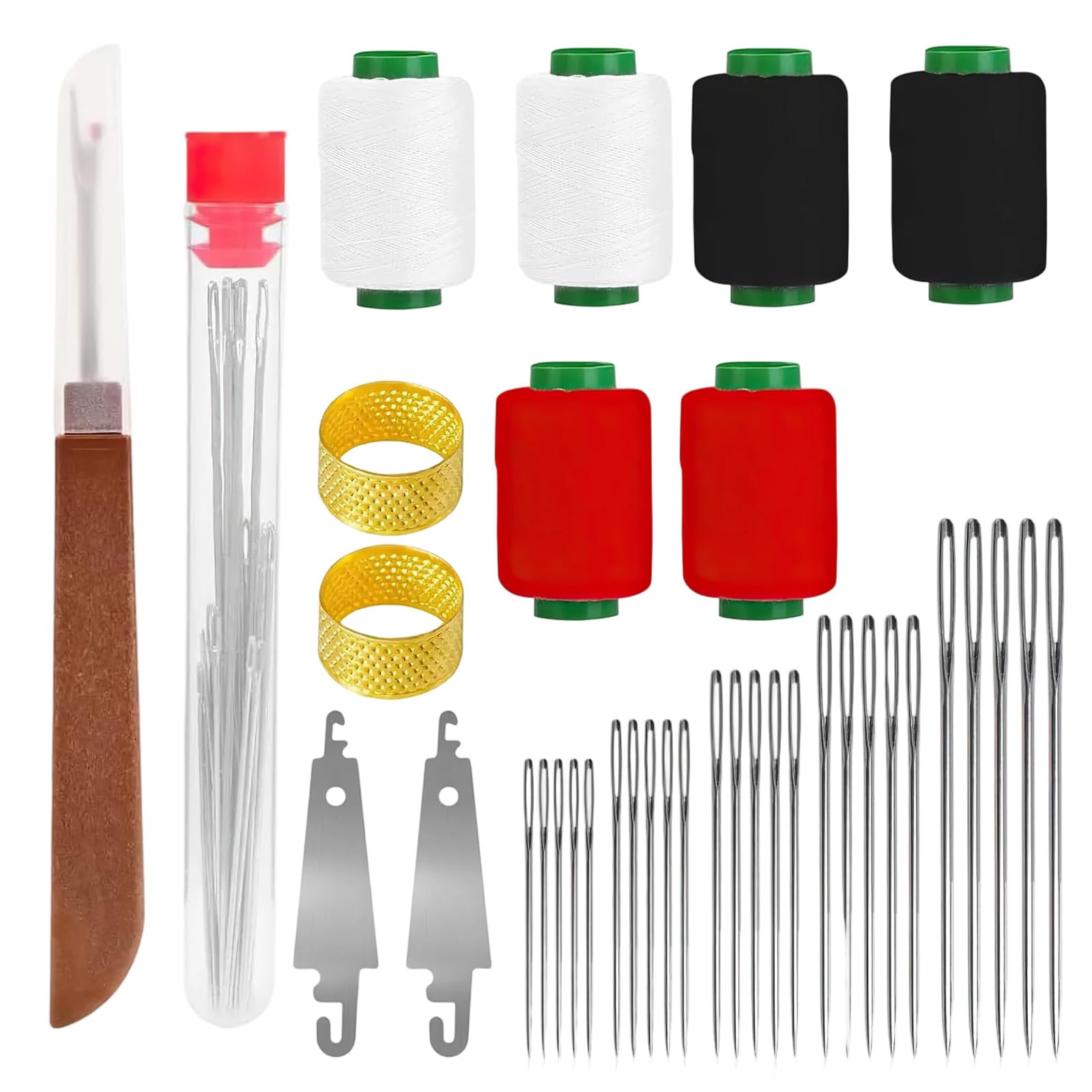 37Pcs Hand Sewing Kit, Sewing Needles Set, Stainless Steel Big Eye Needles Set with Needle Threader, Thimbles and Seam Ripper, Assorted Thread Colours in Portable Pouch, Mini Repair Tool Kit for Home
