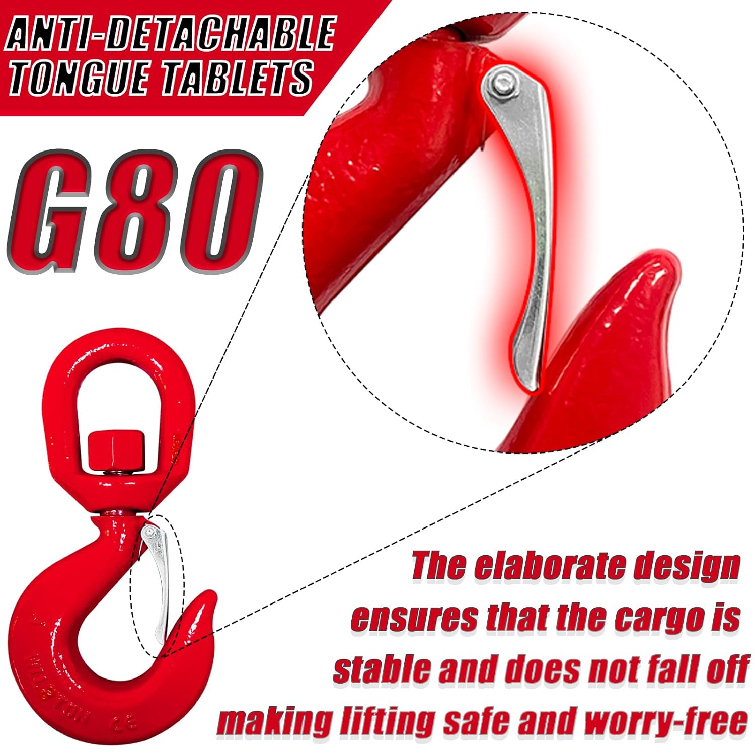 3 Ton Swivel Hooks, Heavy Duty 360° Rotating Crane Hook with Safety Latch, 6600 lbs Forged Steel Lifting Hook for Chains & Engine Hoists Chain Hooks – Industrial Grade Logging Lifting Swivel