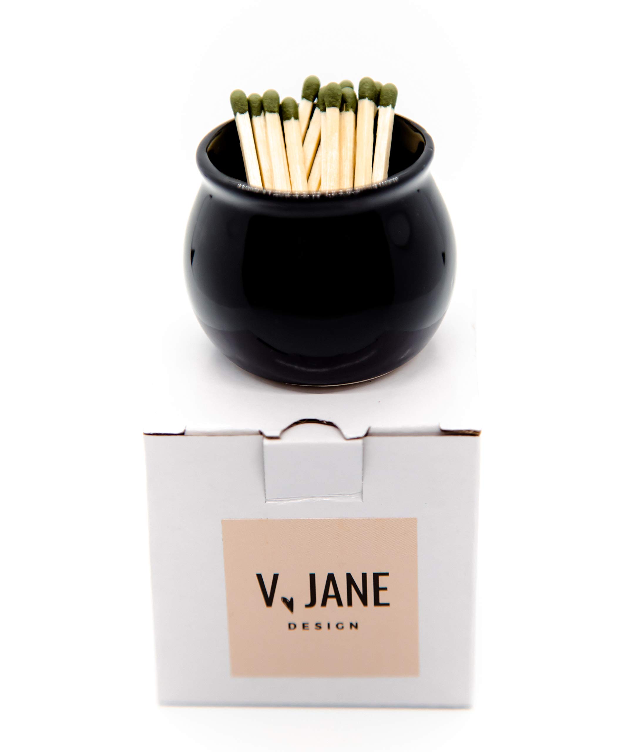 V JANE DESIGN Ceramic Match Striker, Black Matchstick Holder with