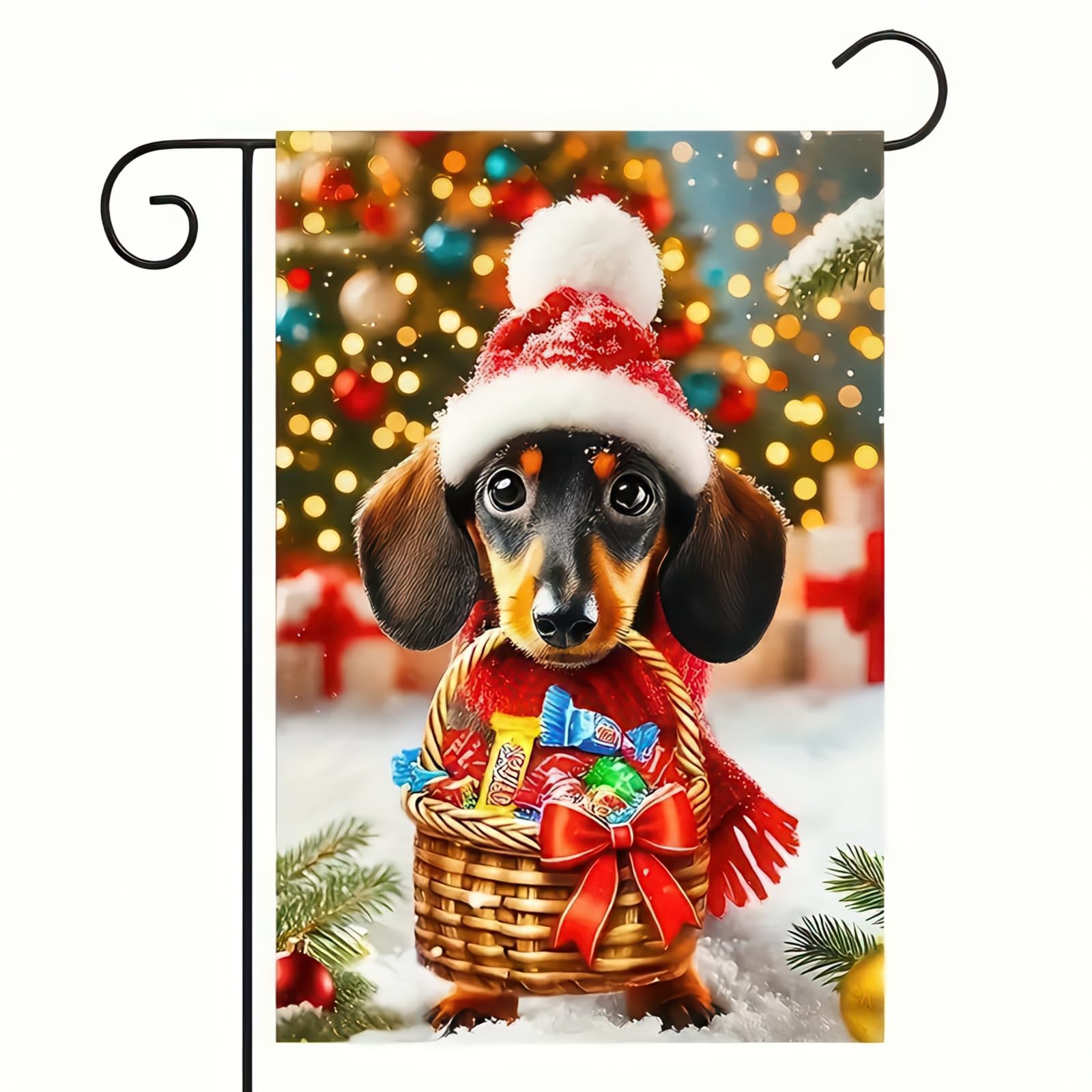 BlissYard Cute Dachshund Christmas Flag - 12x18 Double Sided Winter Holiday Seasonal Patio Lawn Decor for Pet Lovers and Festive Celebrations