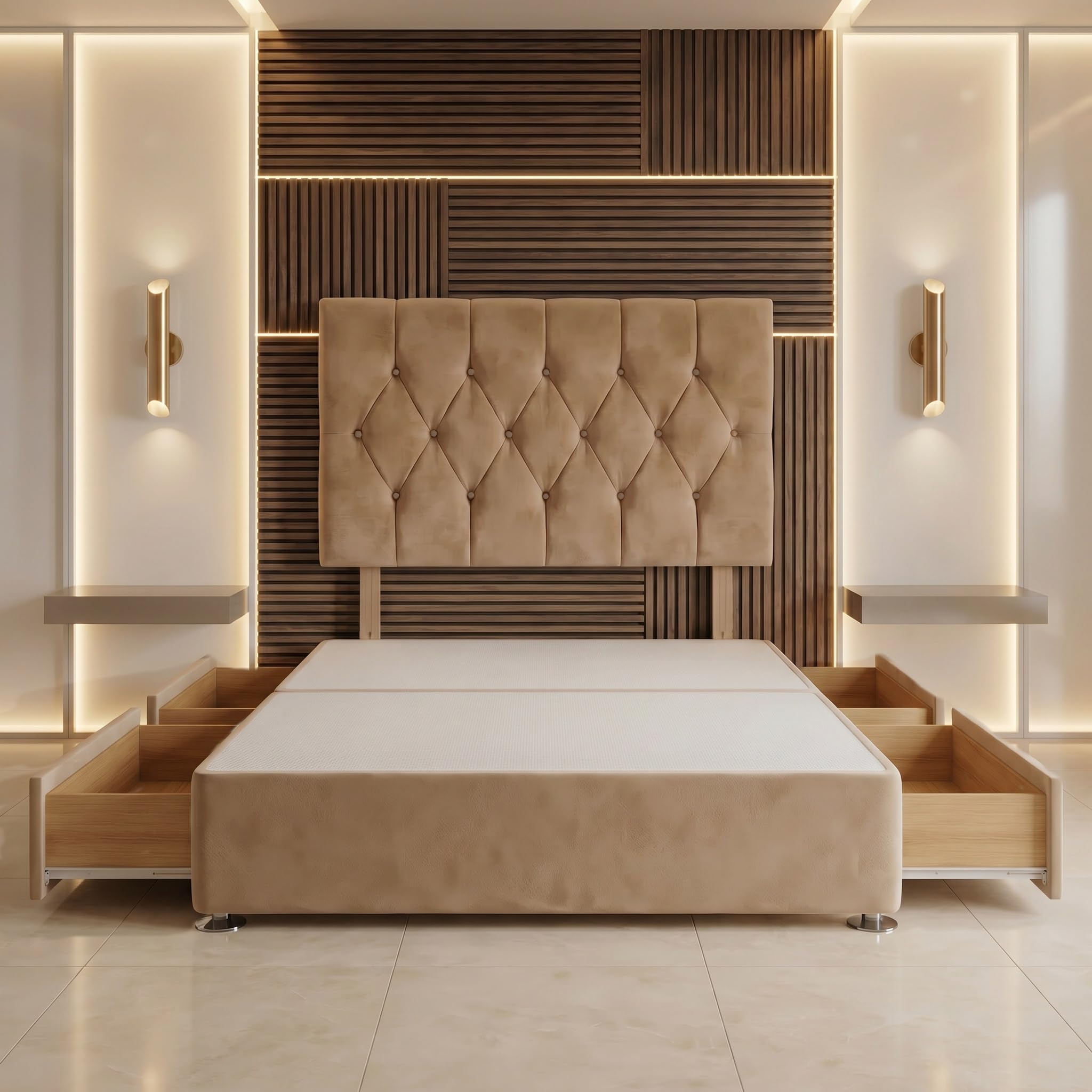 Bed Centre Ziggy Plush Double Divan Base 30" Headboard, Beige, 0 Draw