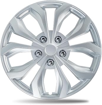 17 Inch Gloss Silver Universal Wheel Covers Hubcaps for Steel Wheels, Set of 4, Adjustable Snap-On Design for Most Sedans, SUVs, Trucks & Vans, Tool-Free Install