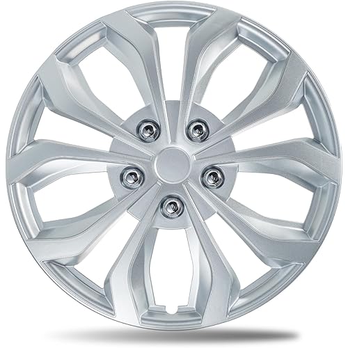Gloss Silver 16-inch Universal Wheel Covers Hubcaps for Rims - Set of 4 | Snap-on Design Fits Sedans, SUV, Truck, Van 2000-2026 | Steel Wheels Only | 90 Sec Install No Tools