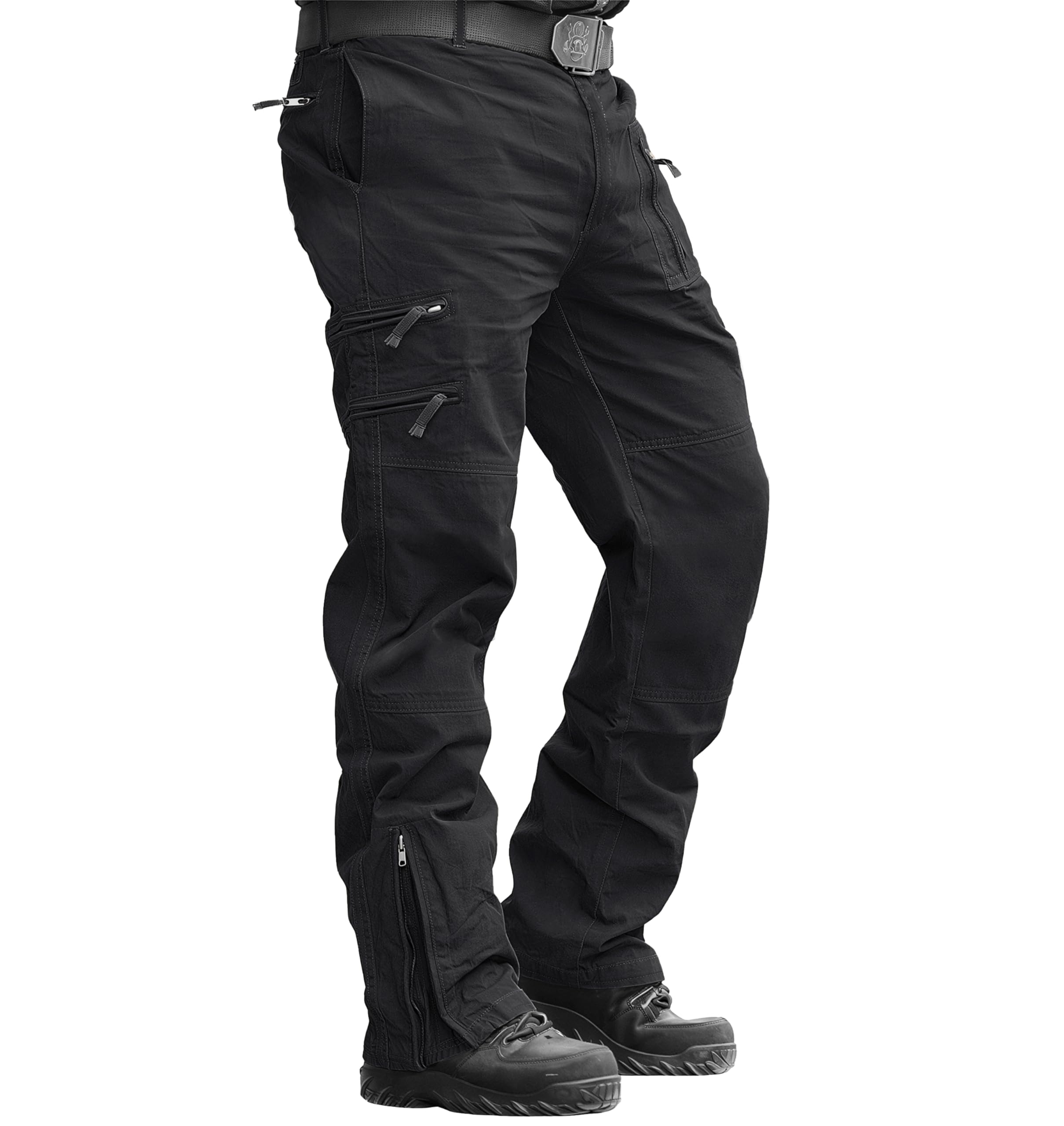 MAGCOMSEN Mens Casual Cargo Trousers Military Army Tactical Pants Combat Cotton Work Trousers,Black,34