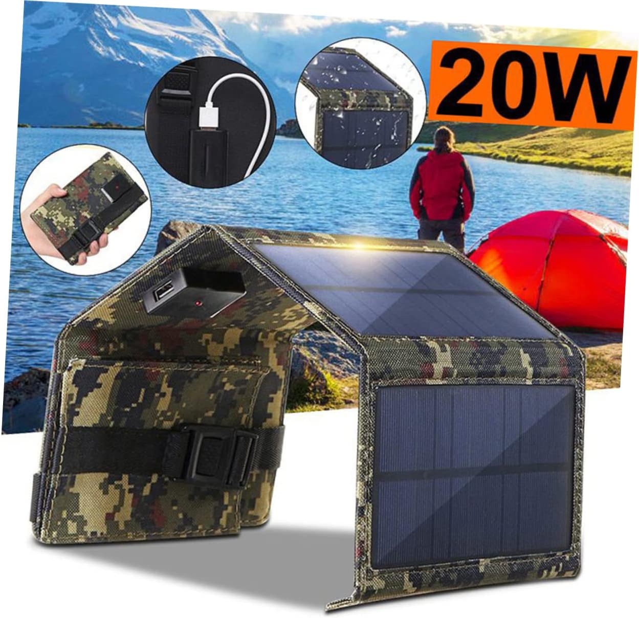 Outdoor Solar Charger Portable Solar Panel USB Interface Emergency Charging Tool for Mobile Phones and Power Supplies for Camping and Outdoor Use