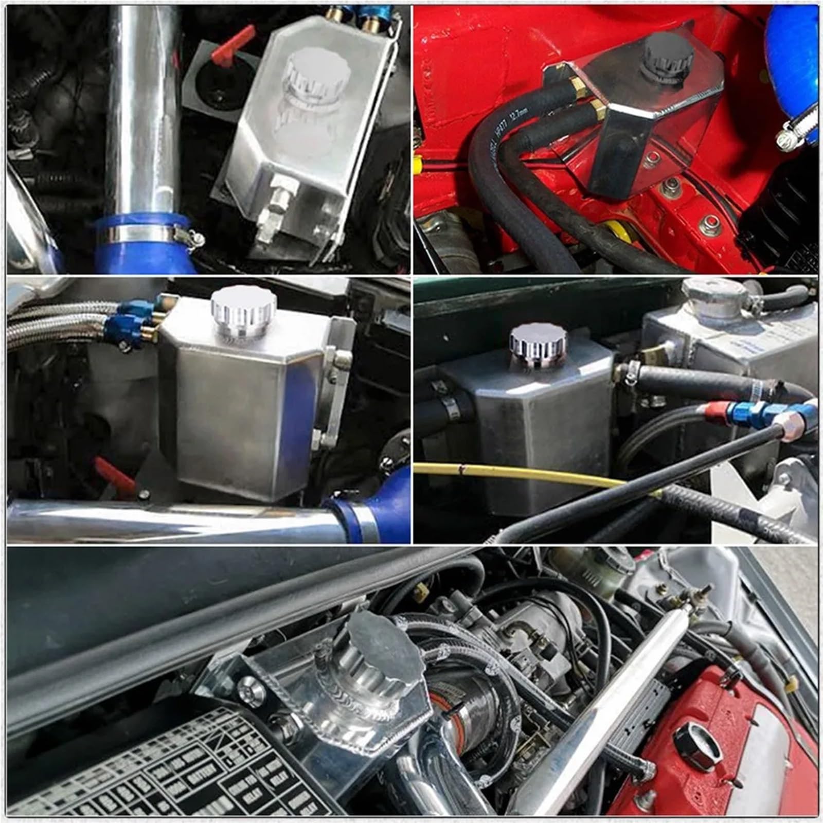 Zestawy do odzysku chłodziwa do samochodów Uniwersalny Aluminiowy 1L/2L Zbiornik Wyrównawczy Płynu Chłodzącego Silnika, Kwadratowy Z Korkiem Spustowym(CN-1L-Silver)
